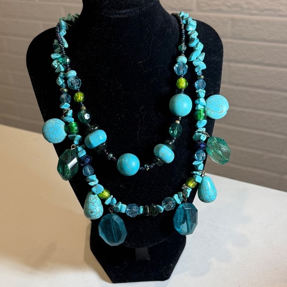 Turquoise Beaded Necklace Chunky Statement Bohemian Fashion Jewelry - Picture 1 of 4